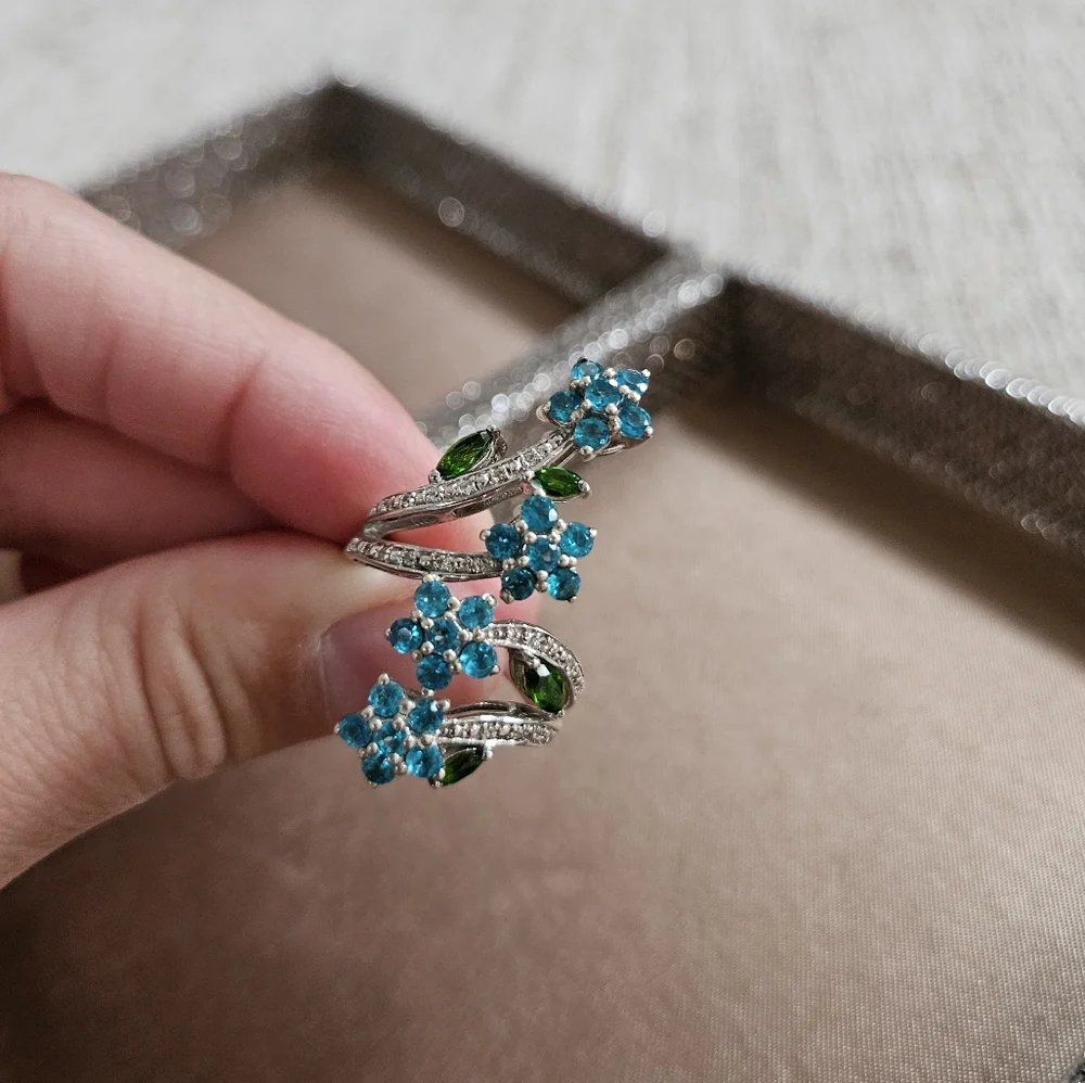 Sterling Silver Gemstone Floral Bypass Ring